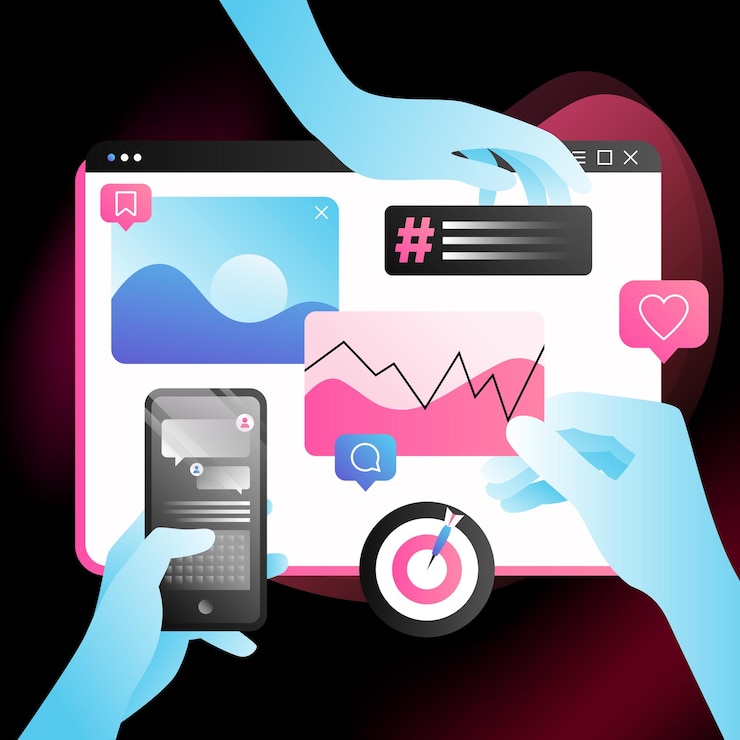 Vector business startup graphic illustration smartphone target social media elements