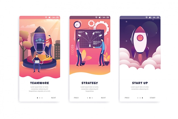 Business startup onboarding screens user interface kit template