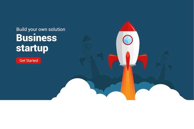 Vector business startup rocket launch flat vector illustration startup space