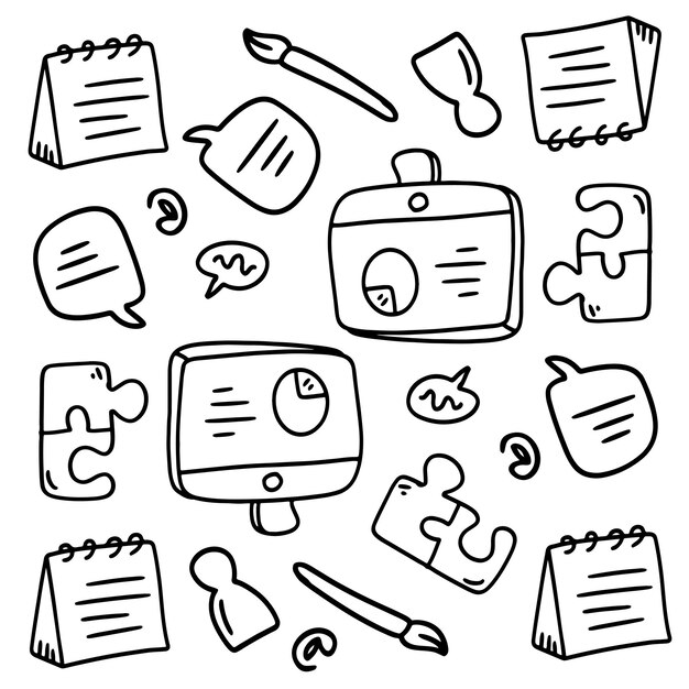 Business startup set with doodle line style vector