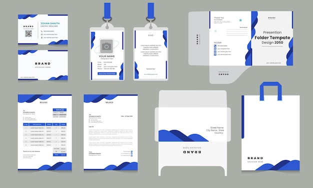 business stationery items set in blue color