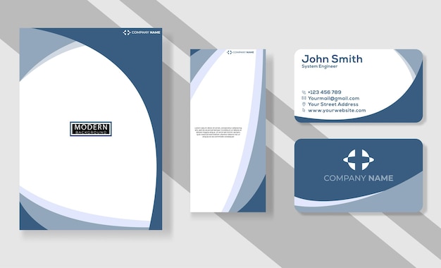 Vector business stationery items set in blue color