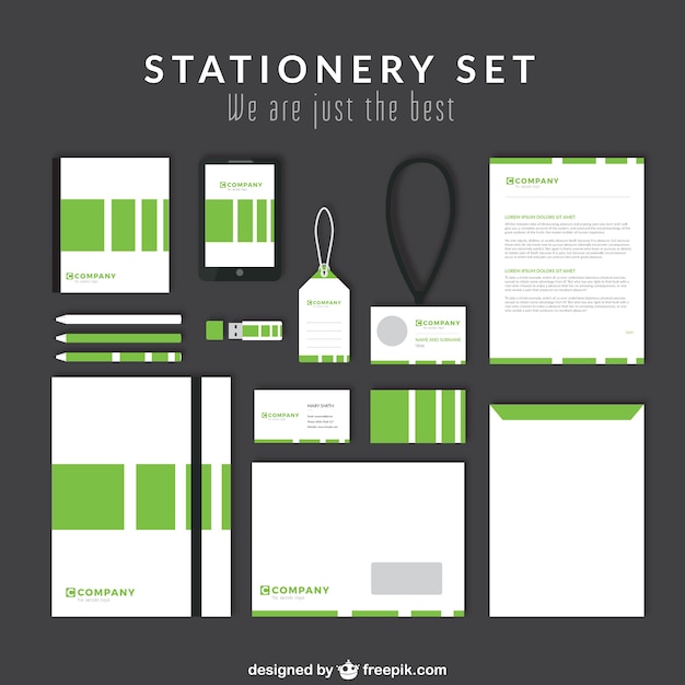 Business stationery set with green stripes