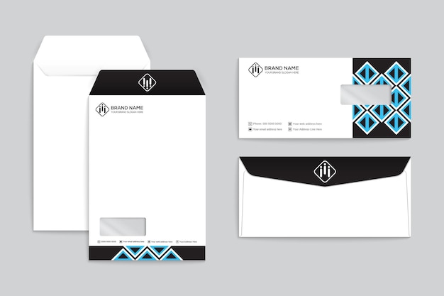 Business stationery with blue geometric shapes