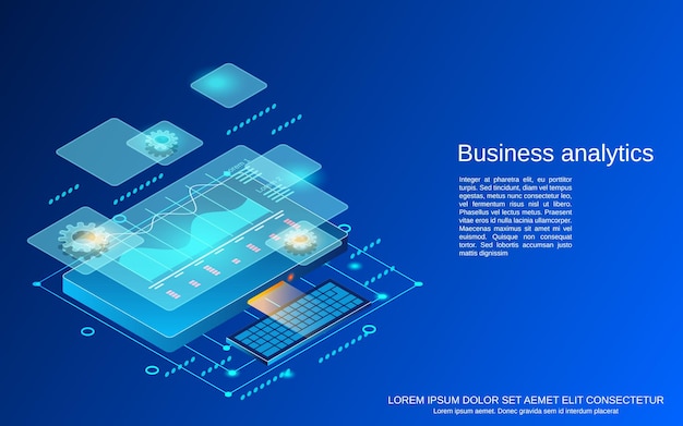 Business statistics flat 3d isometric vector concept illustration