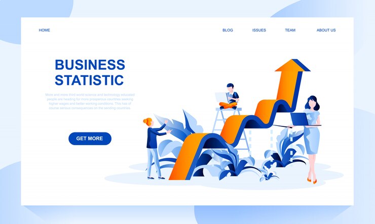Vector business statistics landing page template with header