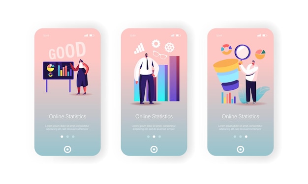 Vector business statistics mobile app page onboard screen template