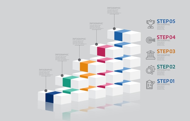 business steps timeline infographic element report layout template with business line icon 5 steps