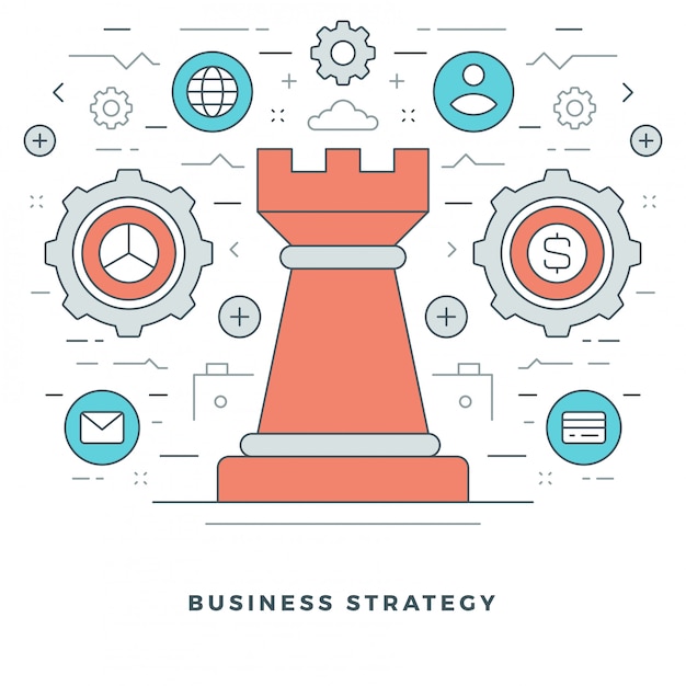 Vettore progettazione strategica aziendale e progettazione di icone di stile di linea.