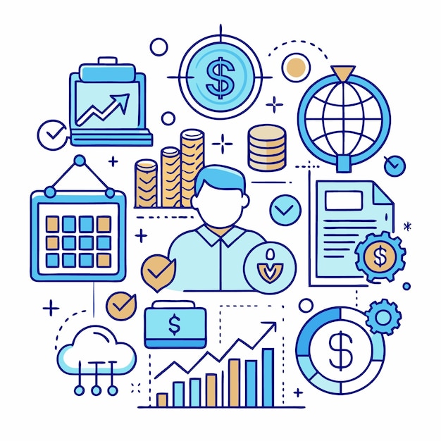 Инфографика бизнес-стратегии с финансовыми иконами
