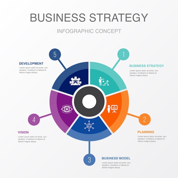 Business strategy planning business model vision development icons Infographic design template Creative concept with 5 steps