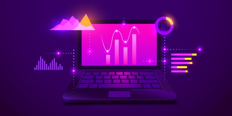 Vector business strategy and planning data analysis and investment business success computer with infograph...