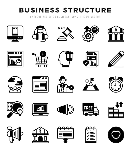 Business Structure Lineal Filled icons collection Lineal Filled icons pack Vector illustration