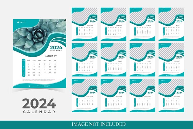 Vector business style 2024 wall calendar design template 2024 new year modern wall calendar design