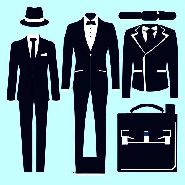 Vector business style clothes gadgets for business people boss socks suits shirt pants belt briefcase