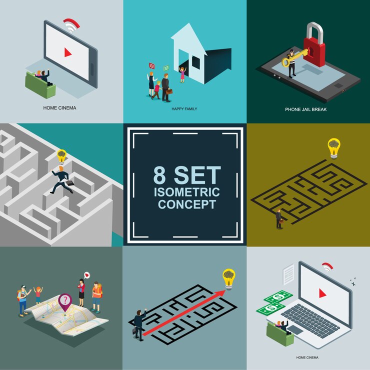 Vector business success and life style isometric set