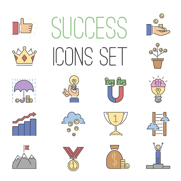 Business success vector icons set isolated