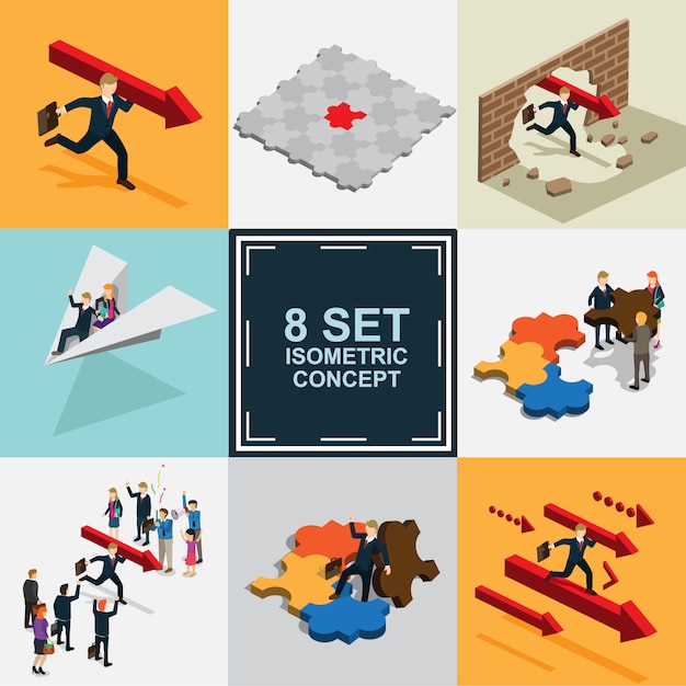 Business success with strategy isometric set