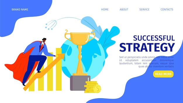 Business successful strategy concept vector illustration man hero management flat people landing