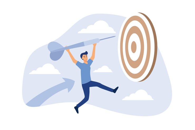Vector business target achievement or success and reaching for target and goal concept businessman leader