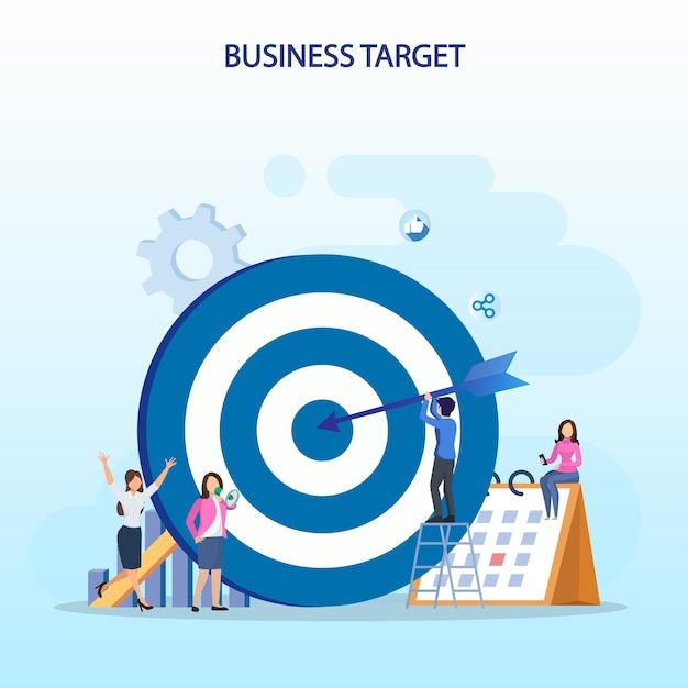 Business target concept goal achievement successful team work flat vector