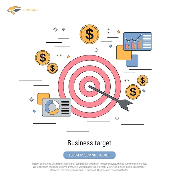 Business target flat contour style vector concept illustration