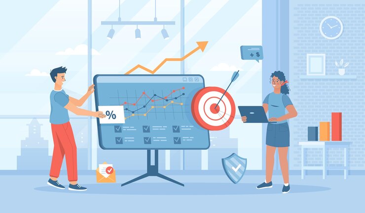 Vector business target goal achievement leadership successful teamwork productive target management flat
