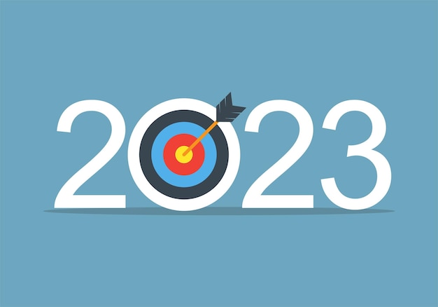 2023년 새해 복 많이 받으세요. 다트보드로 미래 2023년을 위한 전략 계획.