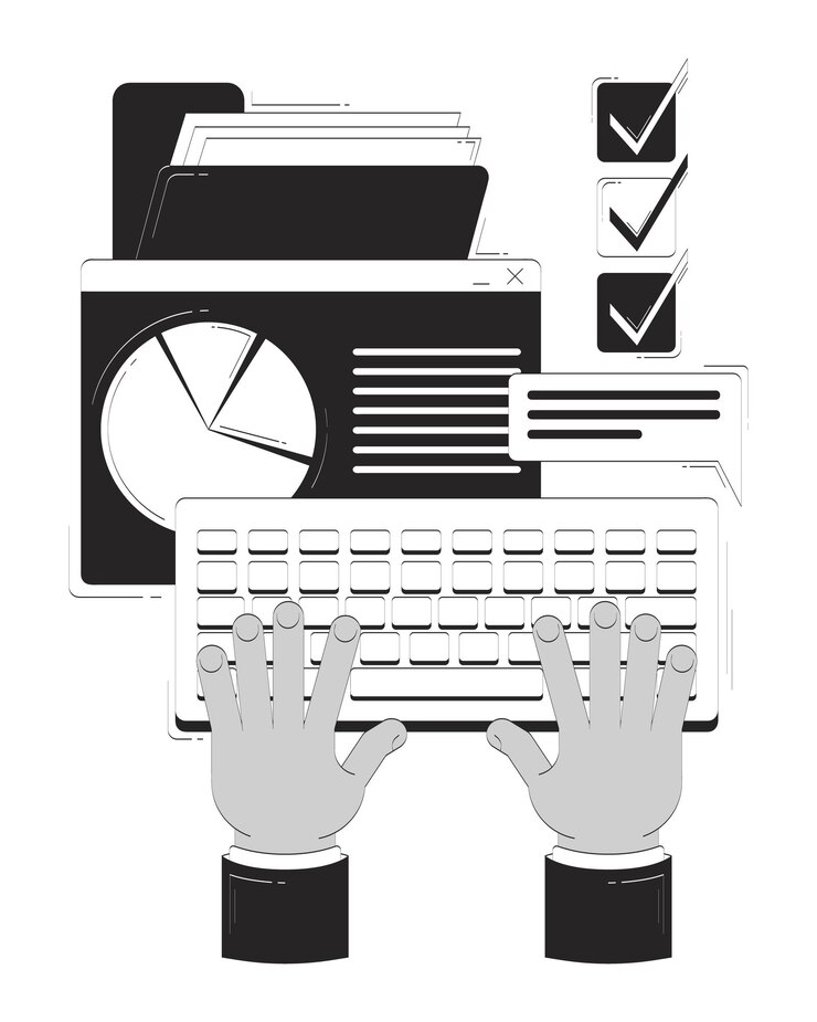 Vector business task management doodle line illustration concept