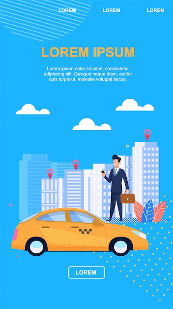 Business taxi vector illustration blue background.