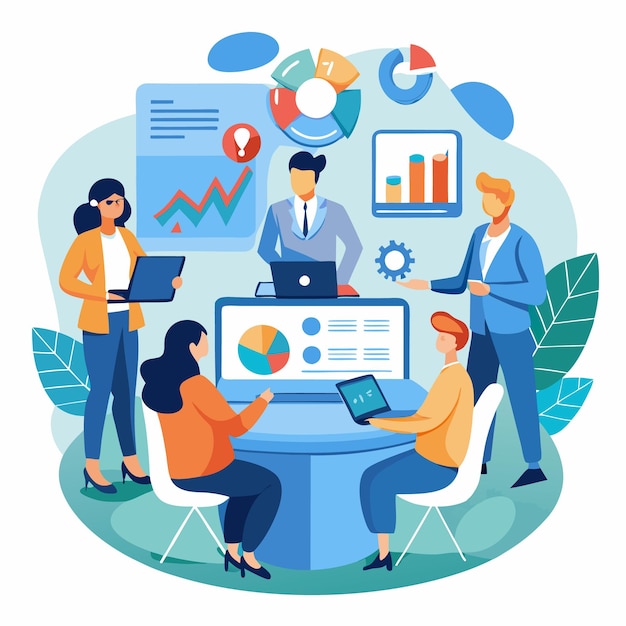Business Team analyseert gegevensdiagrammen en -grafieken