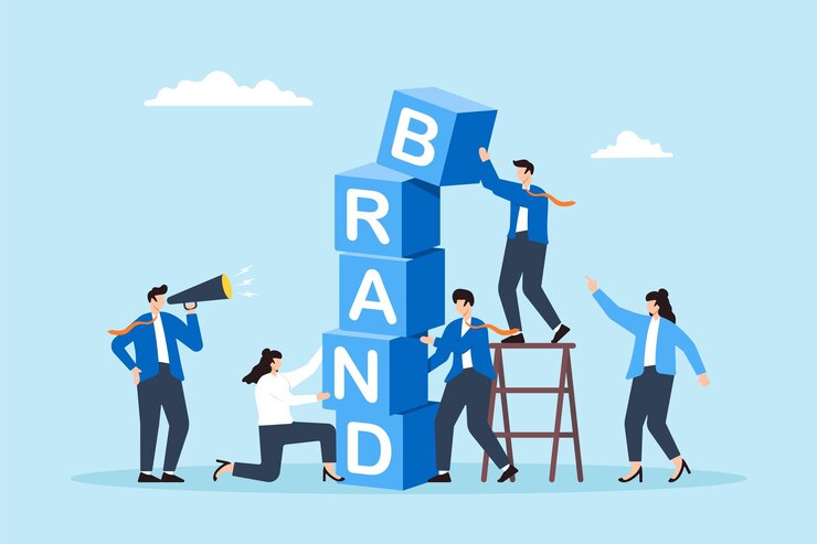 Vector business team build word brand using blocks