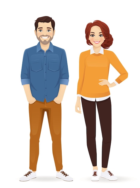 Business team Casual business man and woman standing isolated vector illustration