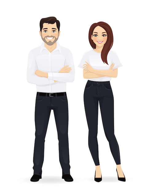 Vector business team casual business man and woman with arms crossed isolated