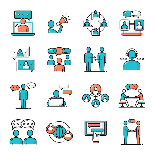 Vector business team chat messenger communication icons