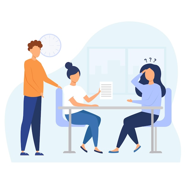 Business team colleagues discussing solving problems successful teamwork time progress at work together flat vector illustration