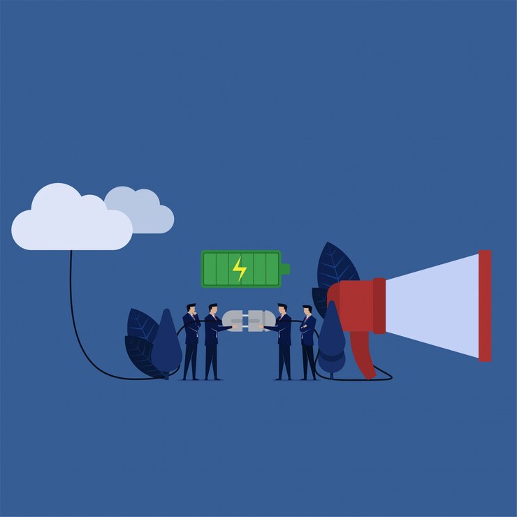 Vector business team connect speaker to cloud for powerful advertisement.