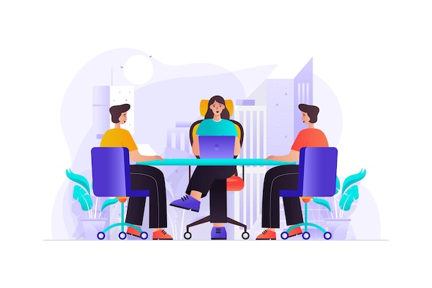 Vector business team doing business meeting illustration