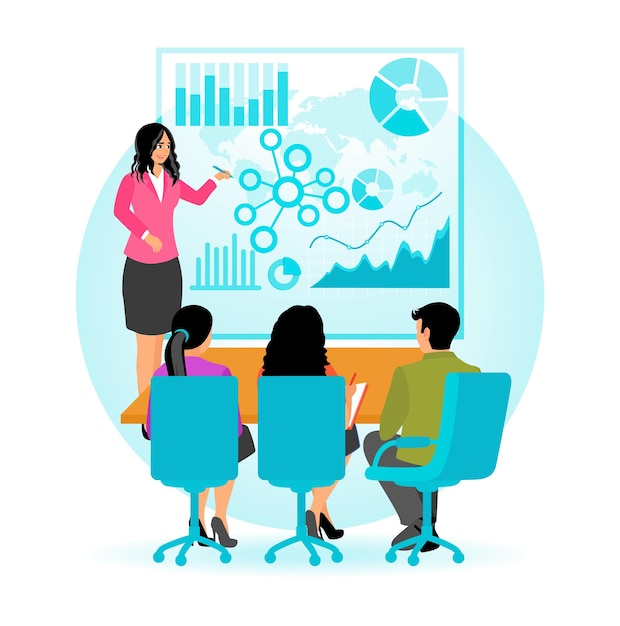 Business Team Doing Presentation With Charts and Graphs Data