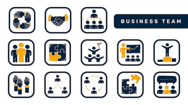 Business team flat icon set Doodle teamwork community flat icon collecties