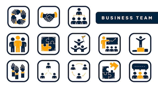 Business team flat icon set Doodle teamwork community flat icon collections