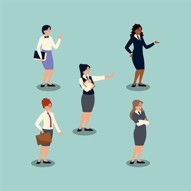 Business team, group of people dressed in suit, business women  illustration
