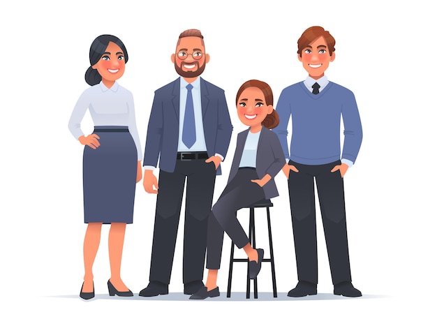 Vector business team group portrait colleagues smiling men women stand together office employees company