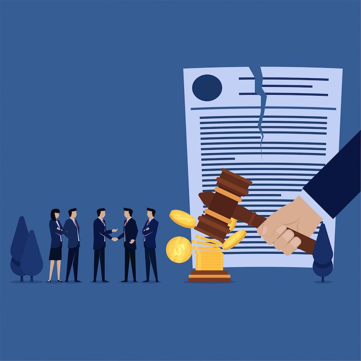 Vector business team handshake for canceled verdict with money