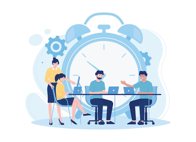 Vector business team managing working time trending flat illustration