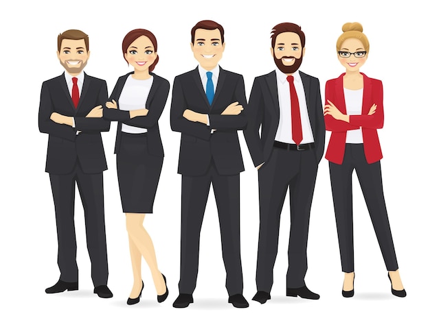 Business team men and women set with leader isolated vector illustration