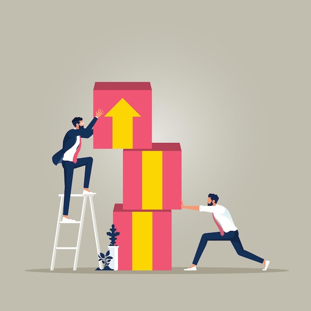 Business team putting blocks with rising up arrow symbol business growth concept
