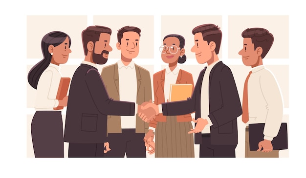 business team shaking hands in an office setting business meeting