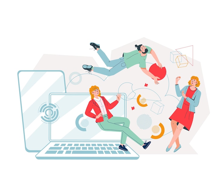 Vector business team use online workflow for team collaboration and business efficiency
