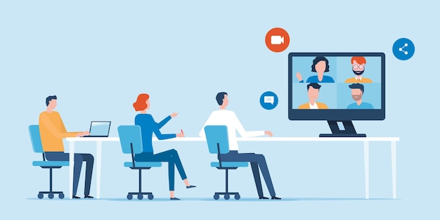 Vettore business team videoconferenza riunione online concetto